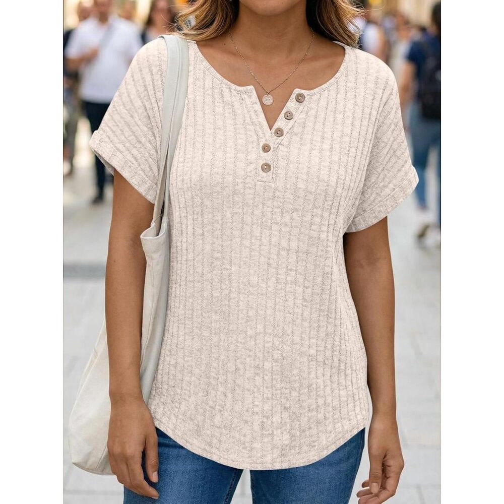 Ribbed Button-Henley Weekend Top